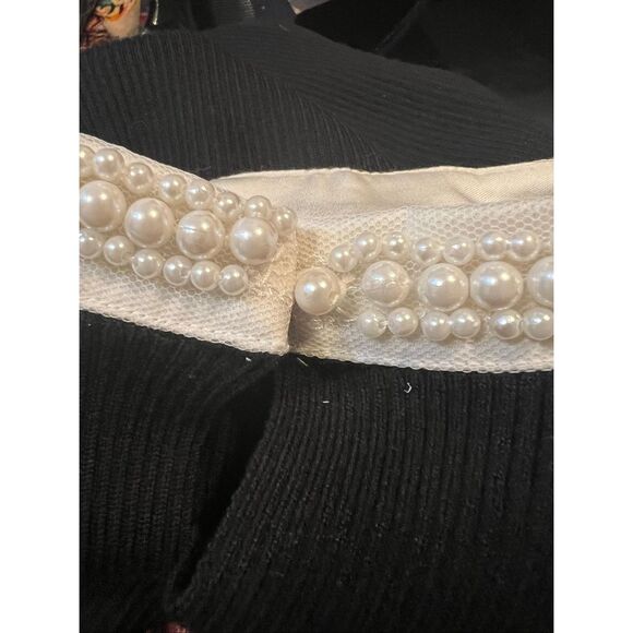 NWT Commense Contrast Trim Pearl-Detail Black Ribbed Slim Fit Pullover Sweater L - Picture 12 of 13